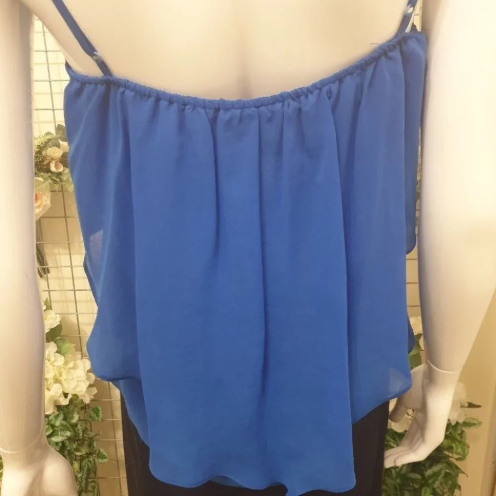 FOREVER NEW Blue V-Neck Layered Flowy Top AU-8 w/ Adjustable Spaghetti Straps - Picture 14 of 15